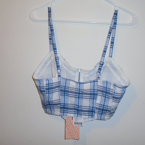 UO Alice Blue & White Zip Up Crop Top - Picture 4 of 4